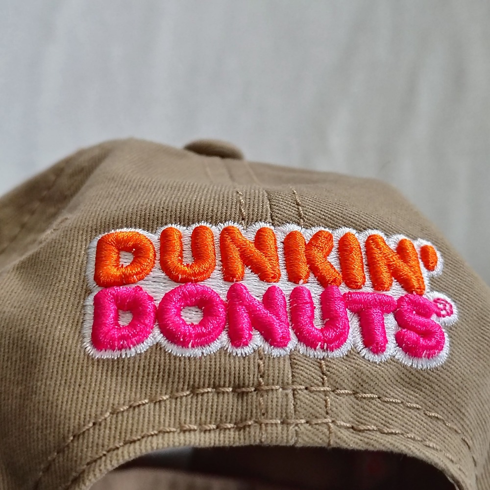 Dunkin Donuts Hat Cap Strap Back One Size Tan Cotton Twill Coffee Bottle - Picture 8 of 12